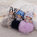 Diamond Monchichi Rabbit Fur Pom Pom Keychain For Key Bag